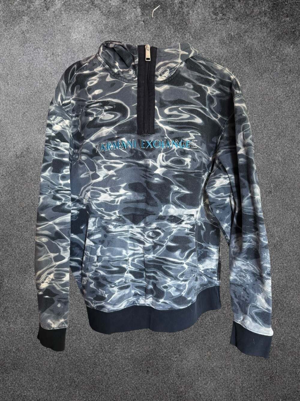 Armani Exchange Water Ripple Motif Quarter-Zip Hooded Sweatshirt